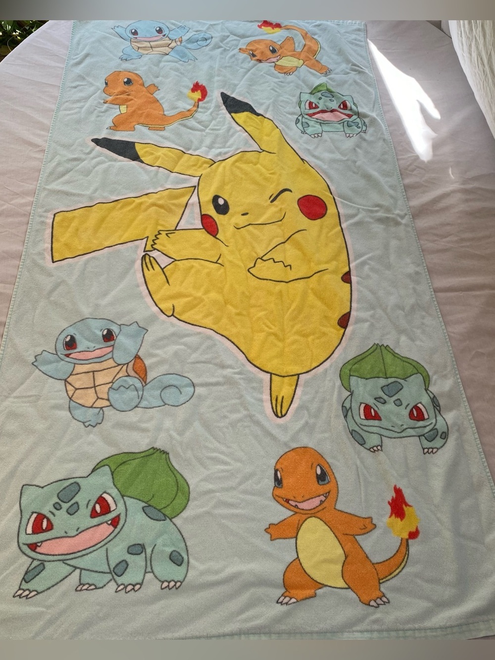Vintage Pokémon Beach Towel Pikachu Bulbasaur Charmander Squirtle 27x54